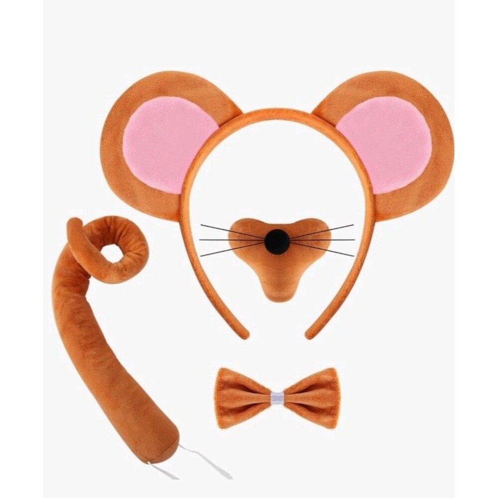 4PC Mouse Costume Accessory Set Ears Head Band Nose Tail & Bow Tie Kids & Adult
